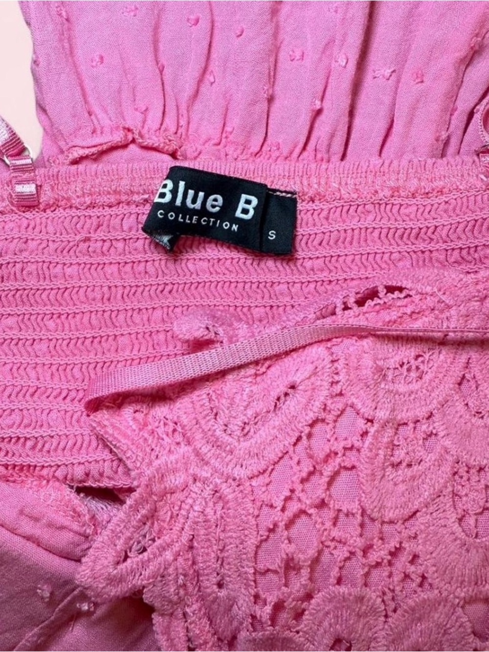Blue B Pink Lace Swiss Dot Ruffled Tiered Cami Top Size S - Picture 4 of 7